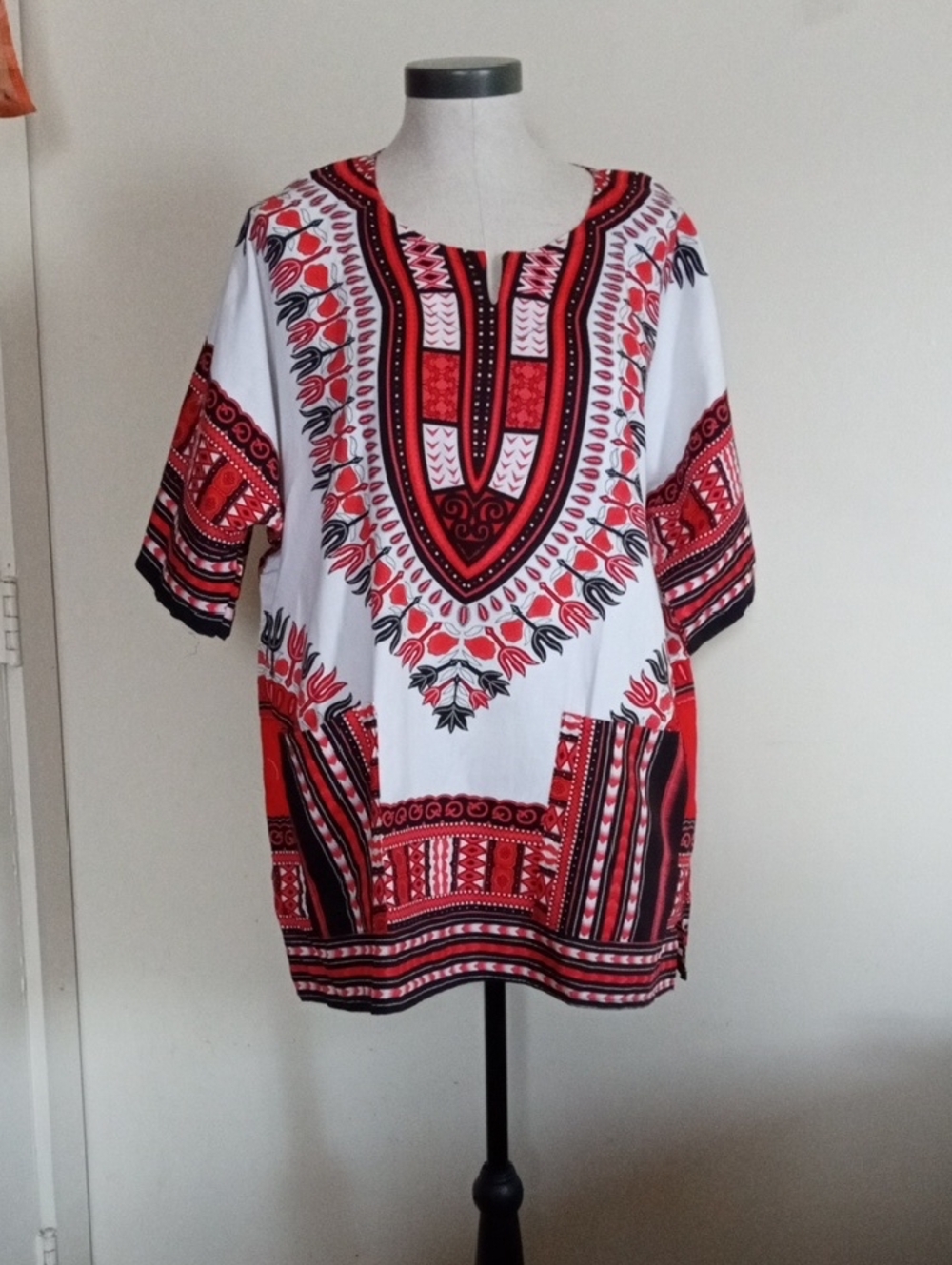 Traditional African Dashiki 100% Cotton Top Red and Black & White Unisex